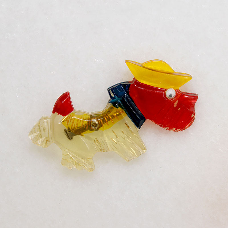 Googly Eye Lucite Terrier Brooch Circa 1960