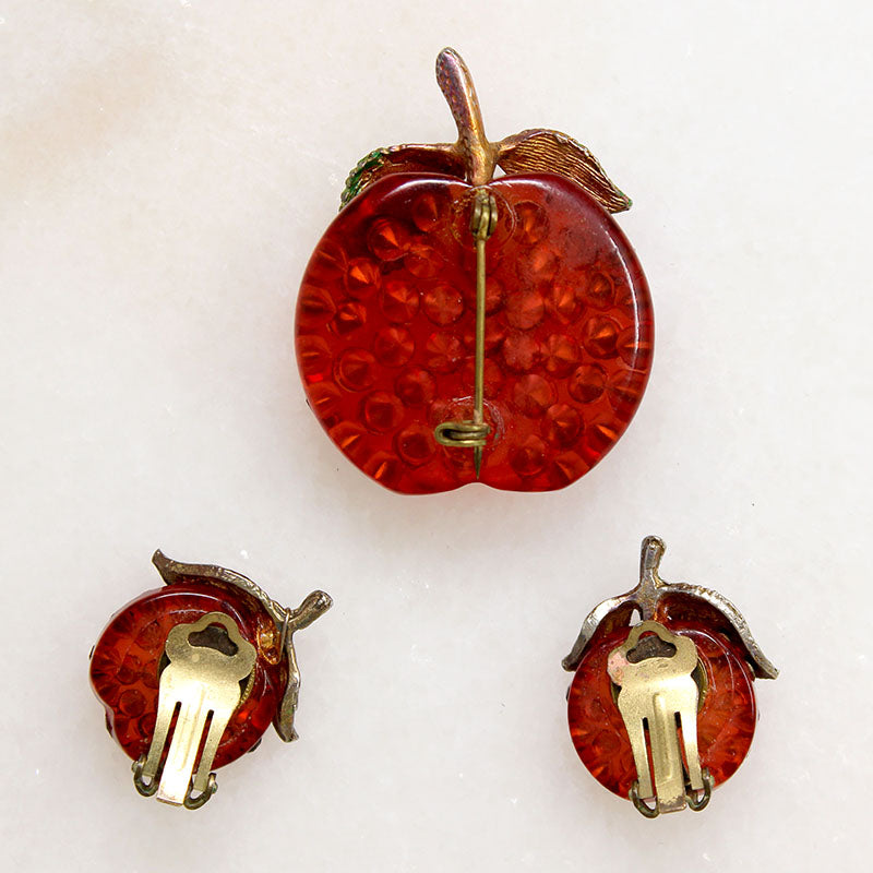 Appealing Austrian Crystal Apple Brooch & Earring Set