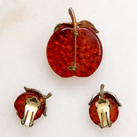 Appealing Austrian Crystal Apple Brooch & Earring Set