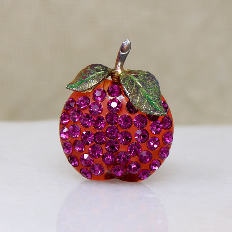 Appealing Austrian Crystal Apple Brooch & Earring Set