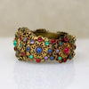 Ornate Brass Filigree & Glass Gem Cuff & Brooch Set