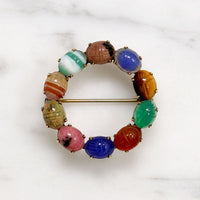 Glossy Scarab Gemstone Circle Brooch