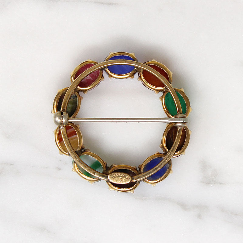 Glossy Scarab Gemstone Circle Brooch