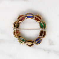 Glossy Scarab Gemstone Circle Brooch