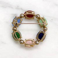 Colorful Glass Scarabs in Gold Filled Circle Brooch
