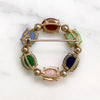 Colorful Glass Scarabs in Gold Filled Circle Brooch