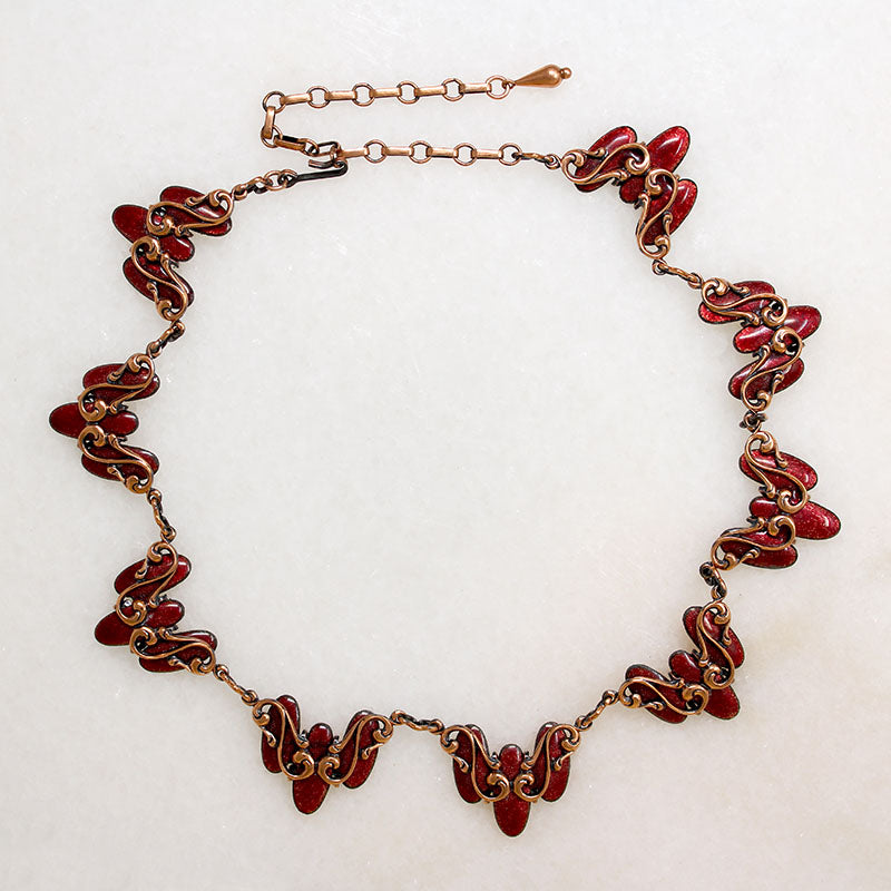 Surreal Copper & Red Enamel Matisse Necklace on Original Card