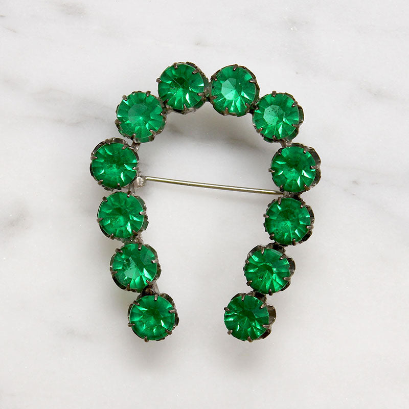 Edwardian Green Glass Horseshoe Brooch