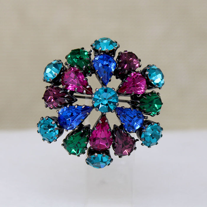 Mid Century Jewel-Tone Crystal Austrian Brooch