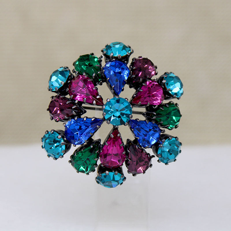 Mid Century Jewel-Tone Crystal Austrian Brooch