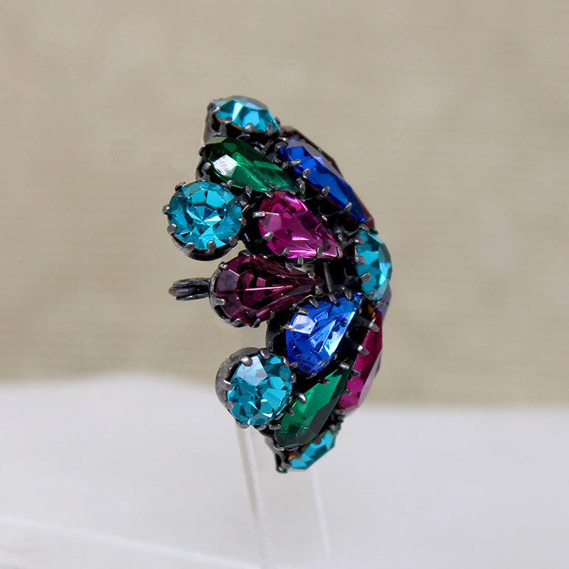 Mid Century Jewel-Tone Crystal Austrian Brooch