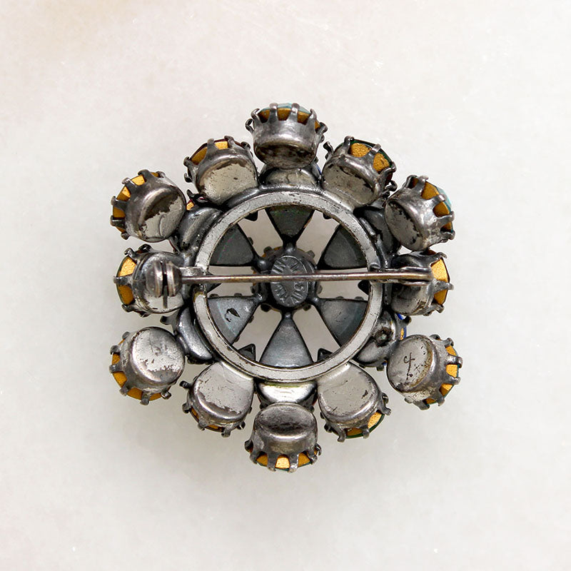 Mid Century Jewel-Tone Crystal Austrian Brooch