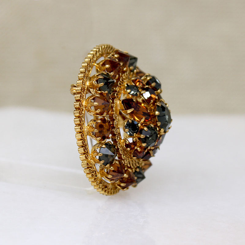 Decadent Gray & Amber-Colored Crystal Filigree Brooch