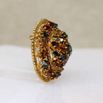 Decadent Gray & Amber-Colored Crystal Filigree Brooch