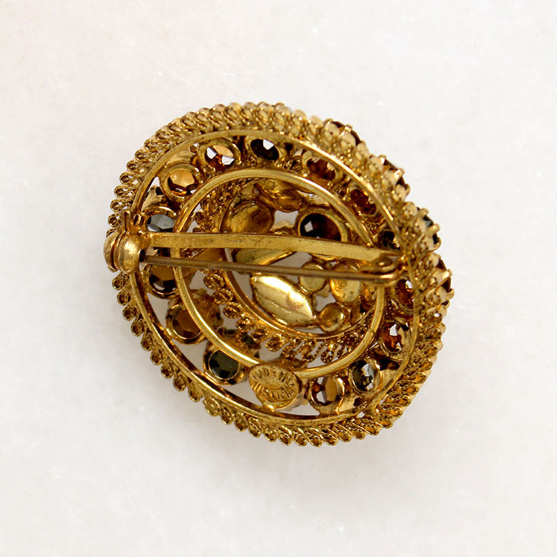 Decadent Gray & Amber-Colored Crystal Filigree Brooch