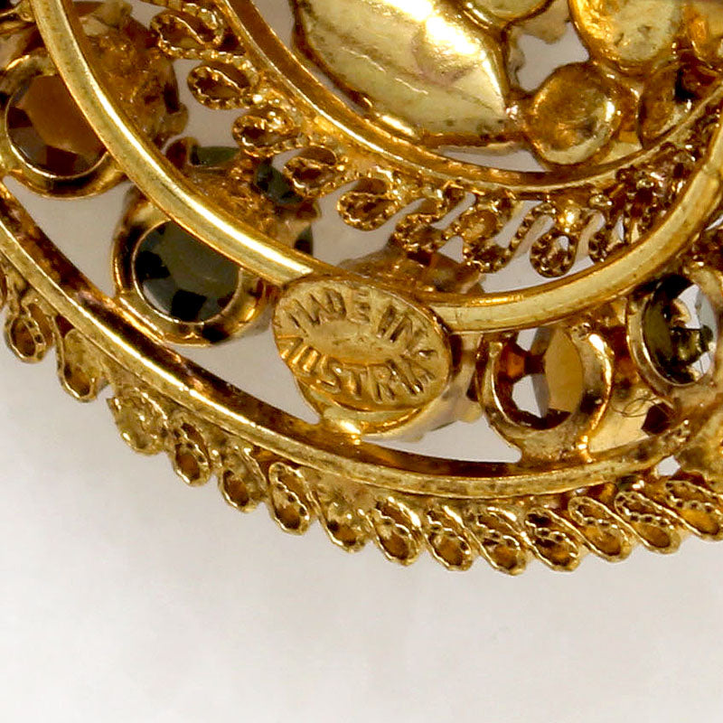 Decadent Gray & Amber-Colored Crystal Filigree Brooch