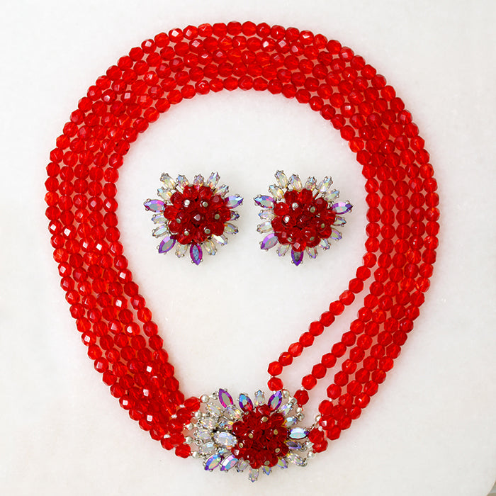 Blood Red Beads with AB Crystals Schiaparelli Set 