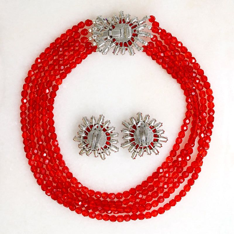 Blood Red Beads with AB Crystals Schiaparelli Set 