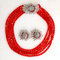 Blood Red Beads with AB Crystals Schiaparelli Set 