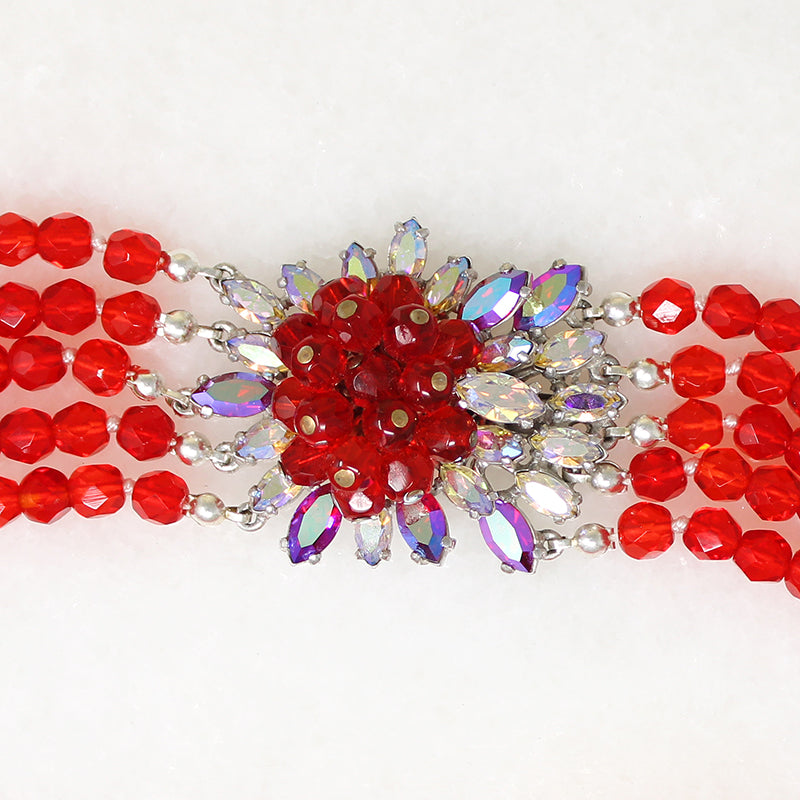 Blood Red Beads with AB Crystals Schiaparelli Set 