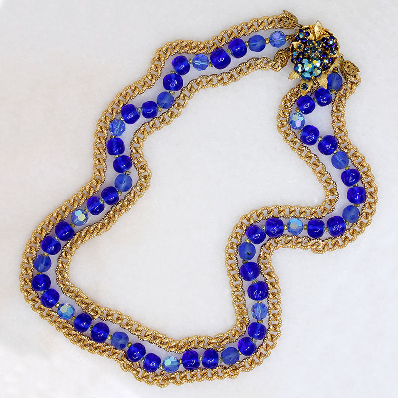 Blue Beads & Blossoms Necklace Signed Original by Robert