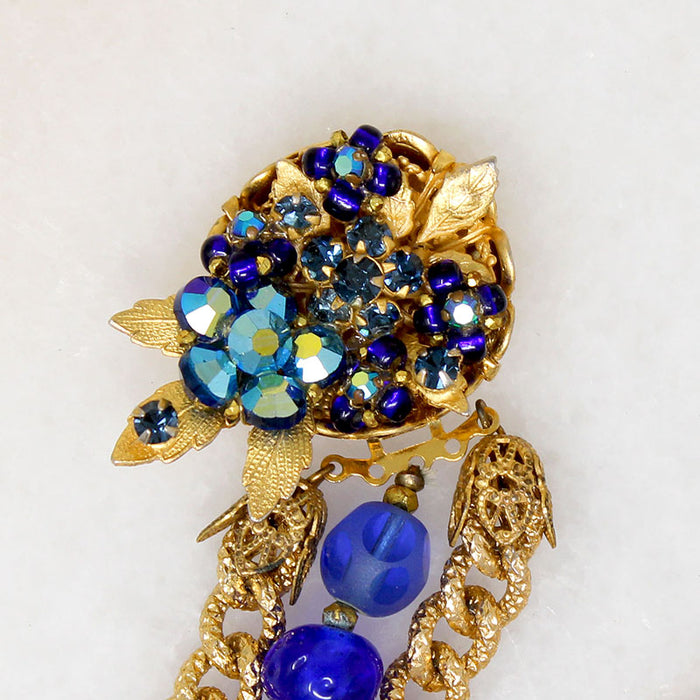 Blue Beads & Blossoms Necklace Signed Original by Robert