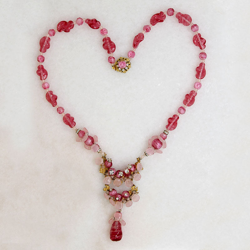 Sweetheart-Pink Bead Necklace Signed Miriam Haskell