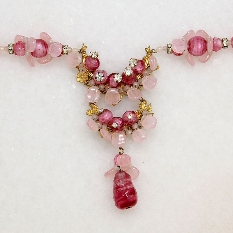 Sweetheart-Pink Bead Necklace Signed Miriam Haskell