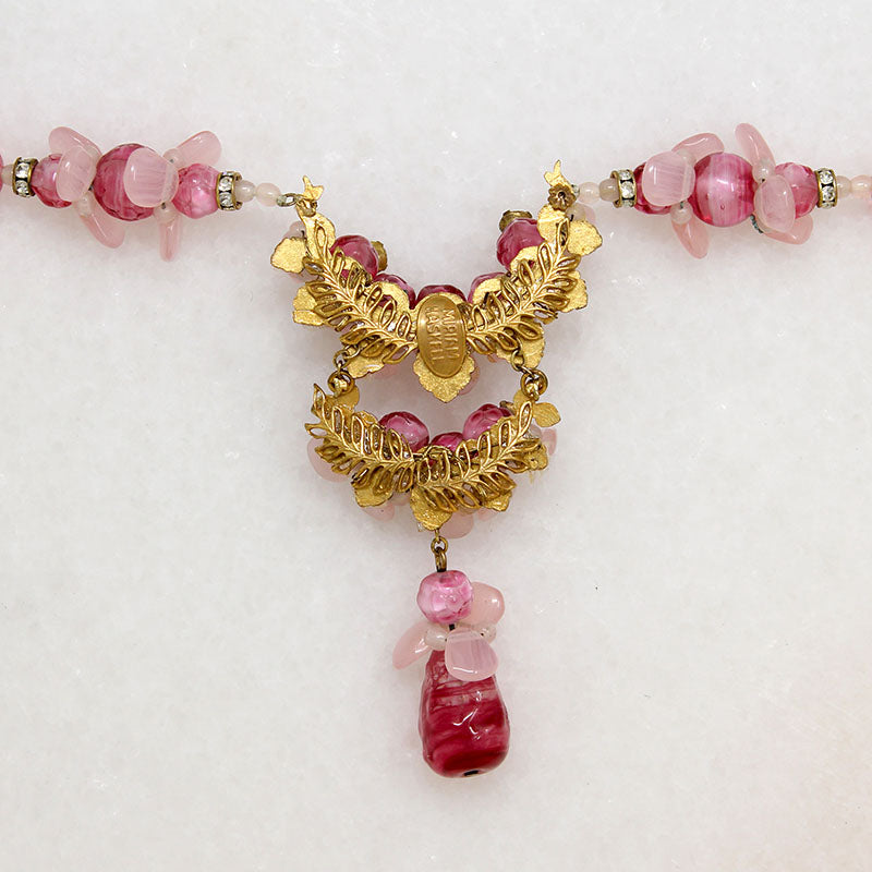 Sweetheart-Pink Bead Necklace Signed Miriam Haskell