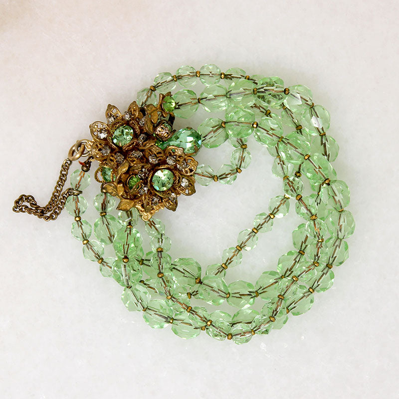 Pale Green Bead Bracelet with Floral Clasp by DeMario