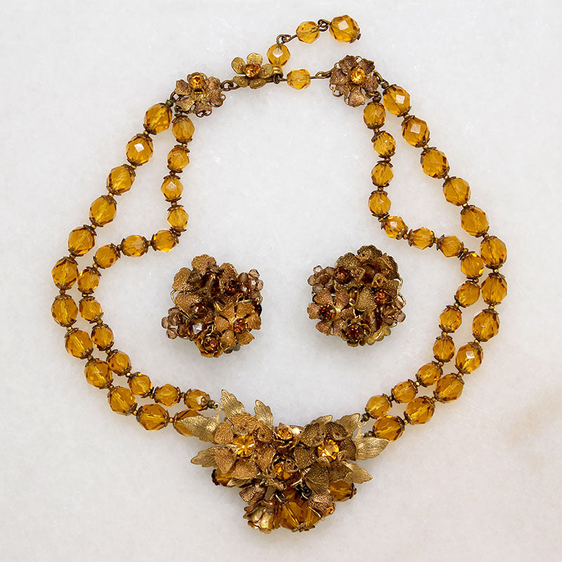 Golden Autumn Flora Necklace & Earrings by DeMario