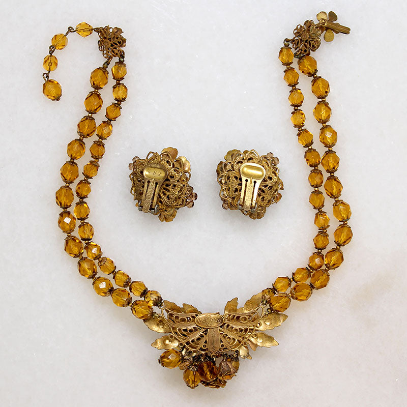 Golden Autumn Flora Necklace & Earrings by DeMario
