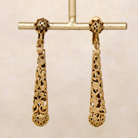 Lacy Brass Filigree Pendulum Earrings by Miriam Haskell
