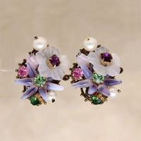 Pastel Posies Glass & Rhinestone Clip-On Earrings