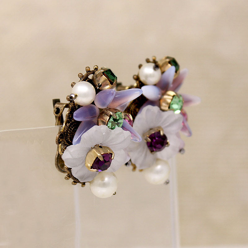 Pastel Posies Glass & Rhinestone Clip-On Earrings