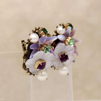 Pastel Posies Glass & Rhinestone Clip-On Earrings