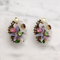 Pastel Posies Glass & Rhinestone Clip-On Earrings