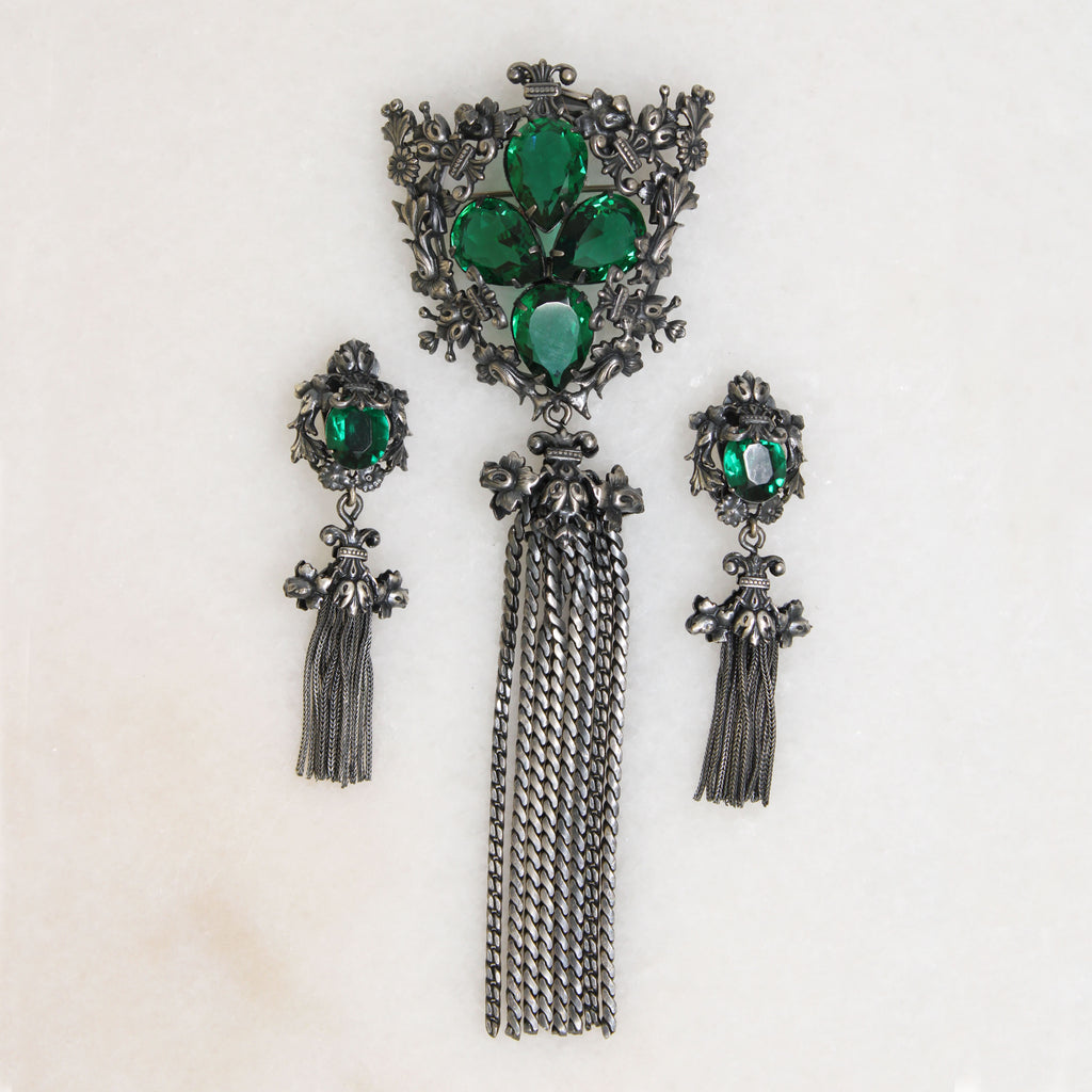 Tasseled Brooch & Earring Set by Joseff of Hollywood