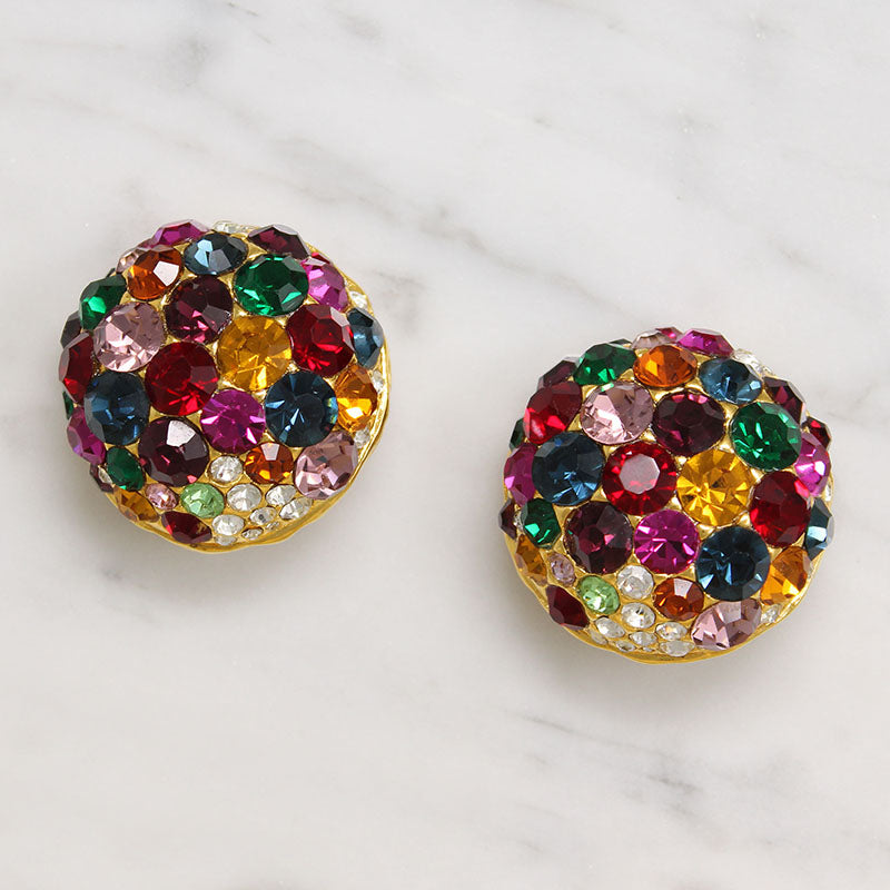 Harlequin Rhinestone Cluster Dome Earrings