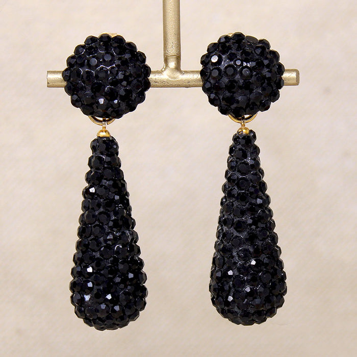 Black Rhinestone Pendulum Earrings by Richard Kerr