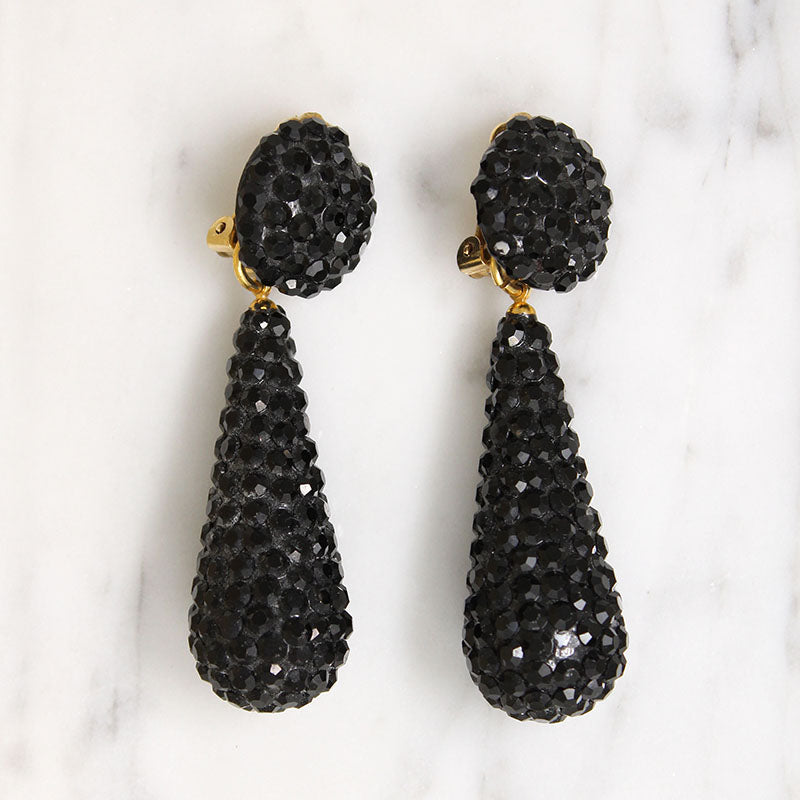 Black Rhinestone Pendulum Earrings by Richard Kerr
