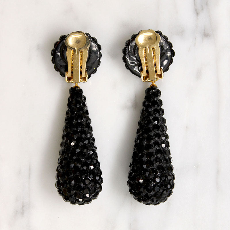 Black Rhinestone Pendulum Earrings by Richard Kerr