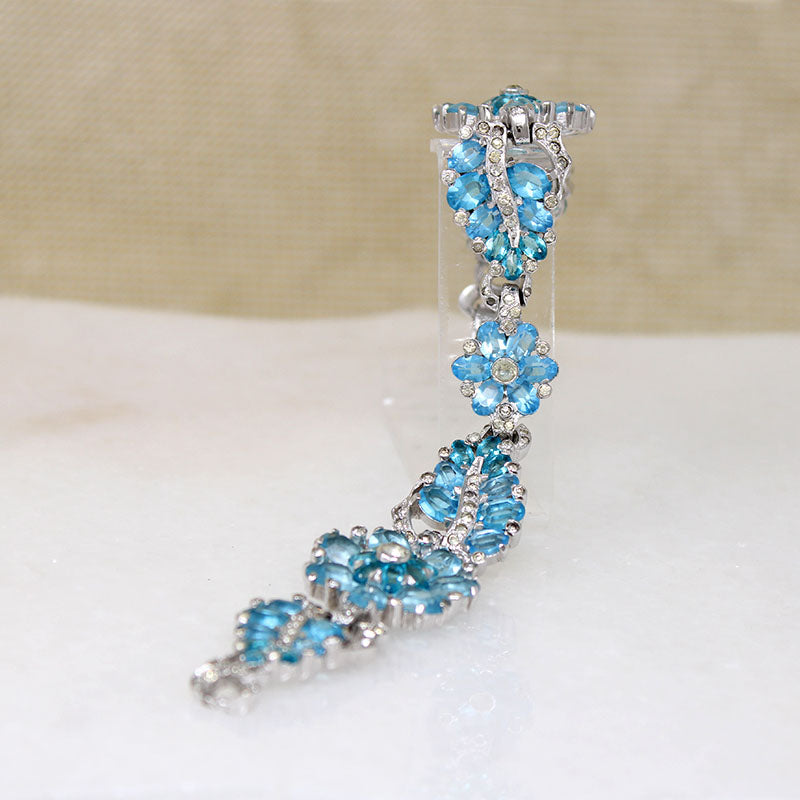 Ice-Blue Rhinestone Leaf & Flower Bracelet by Mazer