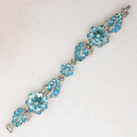 Ice-Blue Rhinestone Leaf & Flower Bracelet by Mazer
