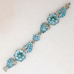 Ice-Blue Rhinestone Leaf & Flower Bracelet by Mazer