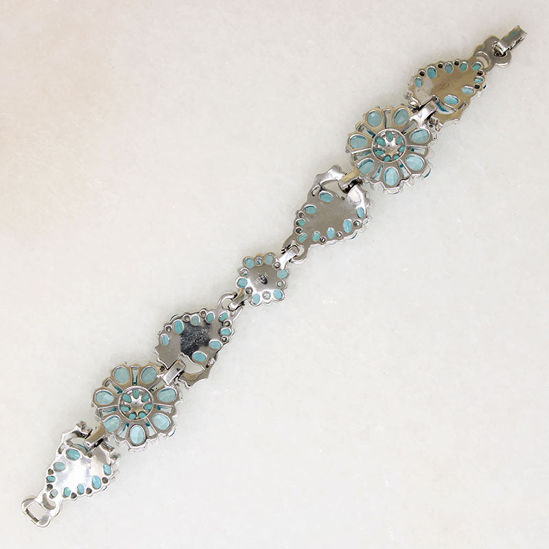 Ice-Blue Rhinestone Leaf & Flower Bracelet by Mazer