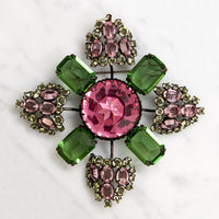 Dramatic Pink & Green Unsigned Shriener Brooch