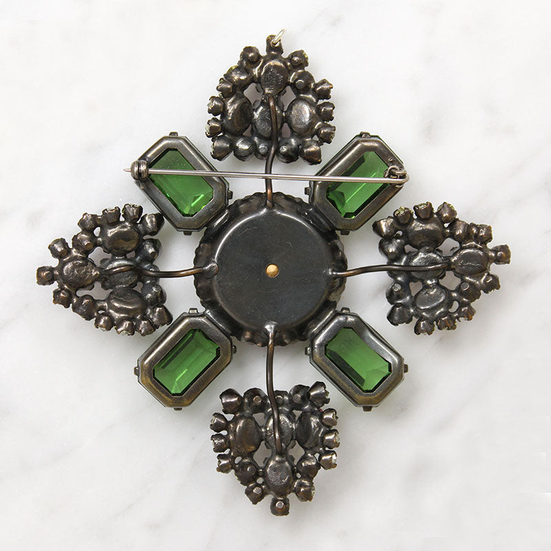 Dramatic Pink & Green Unsigned Shriener Brooch
