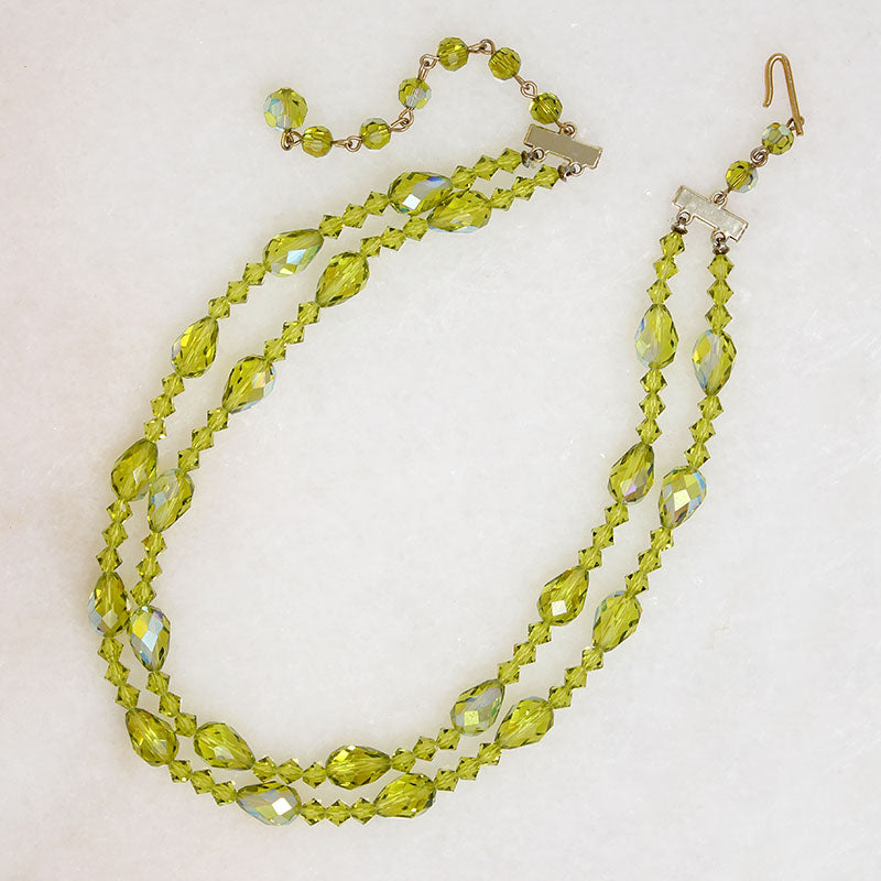 Double Strand of Fresh Green Glass Beads
