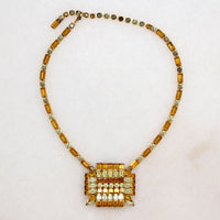 Modernist Yellow & Orange Rhinestone Necklace by Kramer